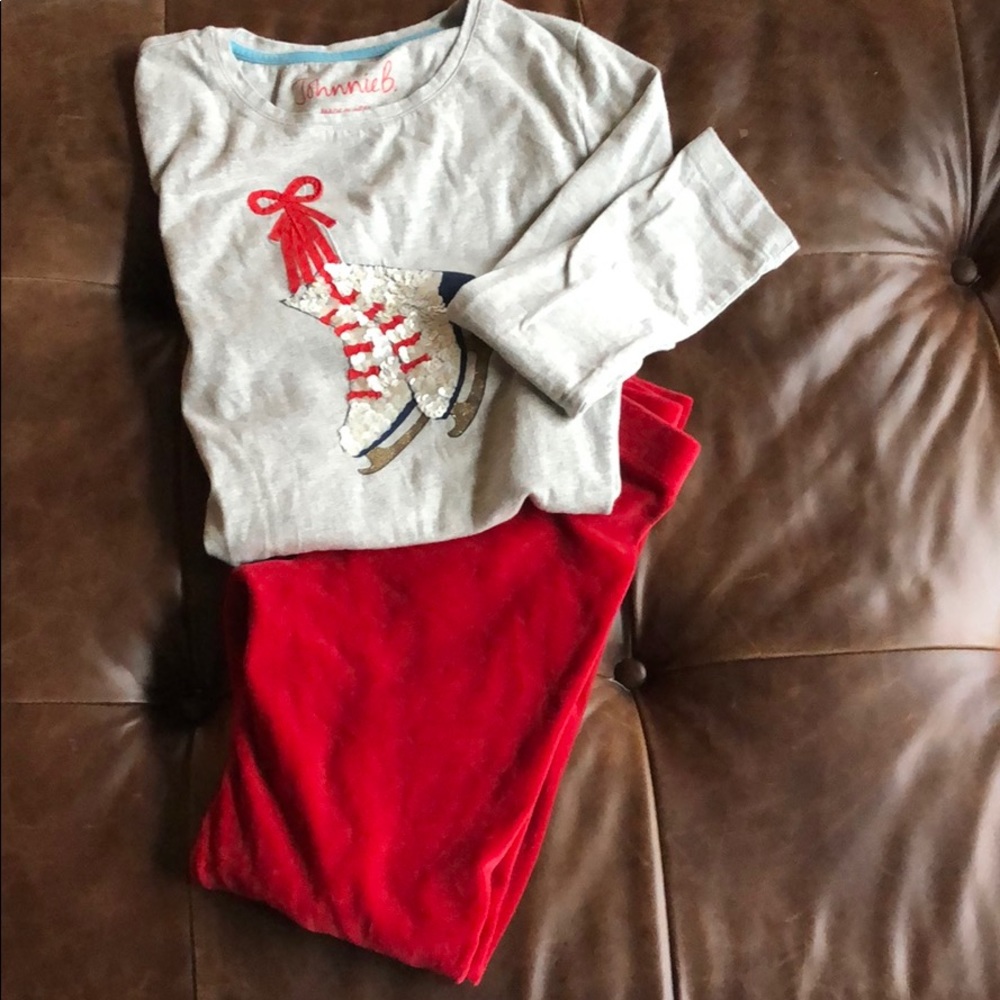 Mini Boden velour leggings and long sleeve shirt